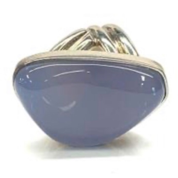 BLUE CHALCEDONY Scarce Gemstone STATEMENT RING 925 Sterling Sz 6 - Picture 2 of 12